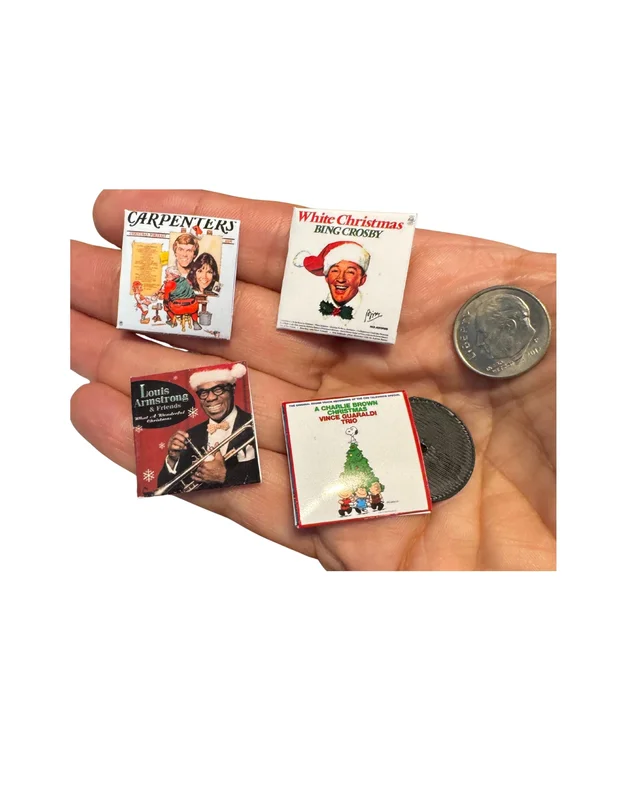1:12 Scale Miniature Christmas Albums | Holiday Vinyl Records for Dollhouses