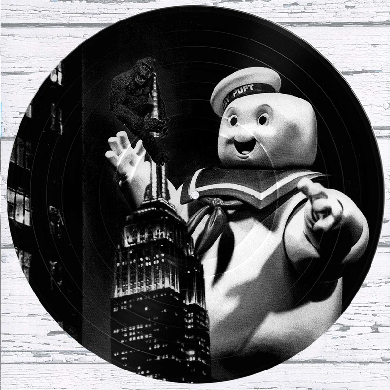 #142 King Kong vs Stay Puft Vinyl Record Photo Art Black and White Wall Art