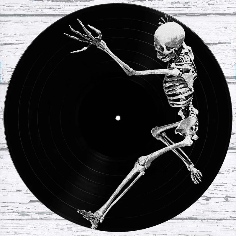 #34 Skeleton Vinyl Record Photo Art Black and White Wall Art