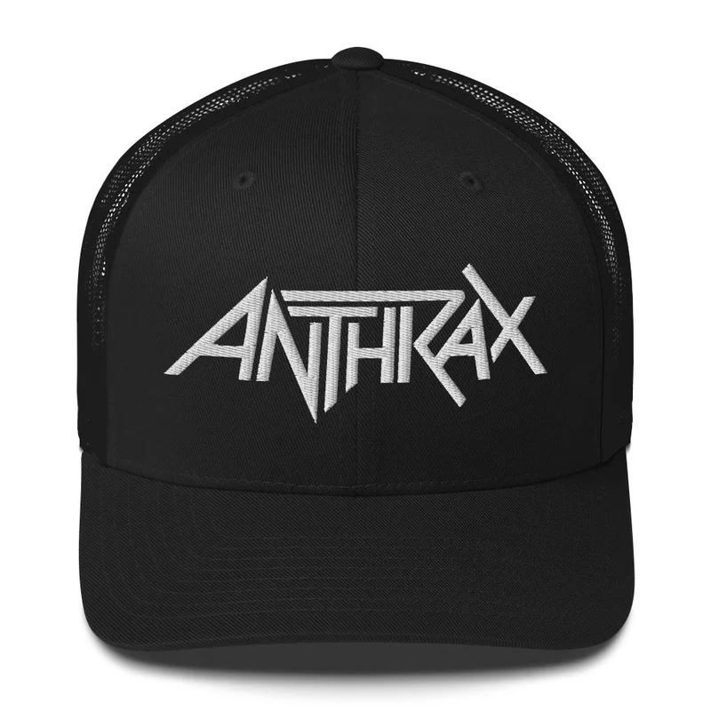 Anthrax - White on Black Trucker HD Embroidered Hat Black