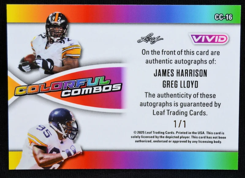 James Harrison / Greg LLoyd - 2025 Leaf Vivid Autograph #'d 1/1
