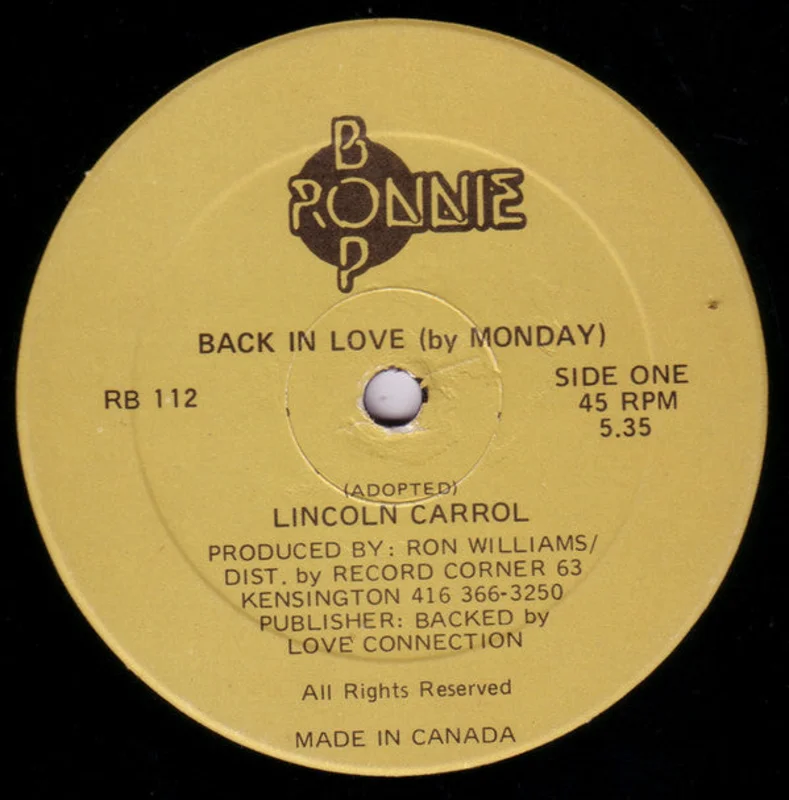 Lincoln Carroll-Back In Love (By Monday) 12" Single