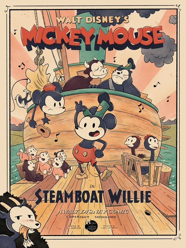 Mickey Mouse Steamboat Willie Poster by JJ Harrison