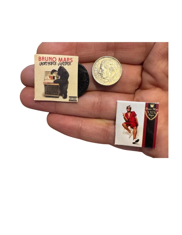 Miniature Bruno Mars Vinyl Records - 1:12 Scale Collectible Albums
