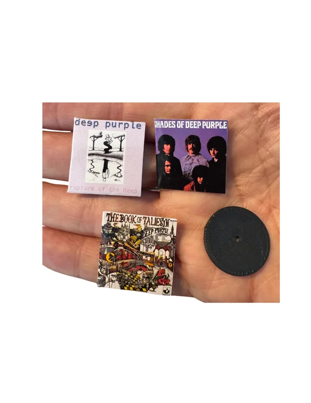 Miniature Deep Purple Vinyl Album Cover, 1:12 Scale Dollhouse Collectible