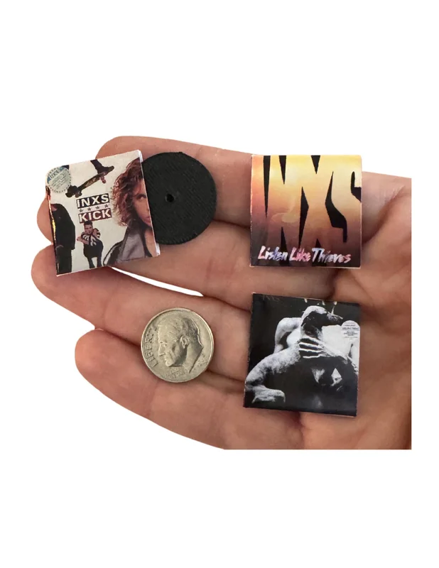 Miniature INXS Vinyl Records  1:12 Scale Dollhouse Decor Tiny Gifts