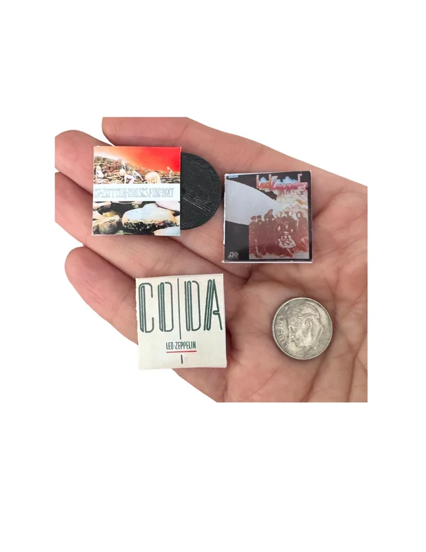 Miniature Led Zeppelin Vinyl Record Album Set - 1:12 Scale Dollhouse Rock