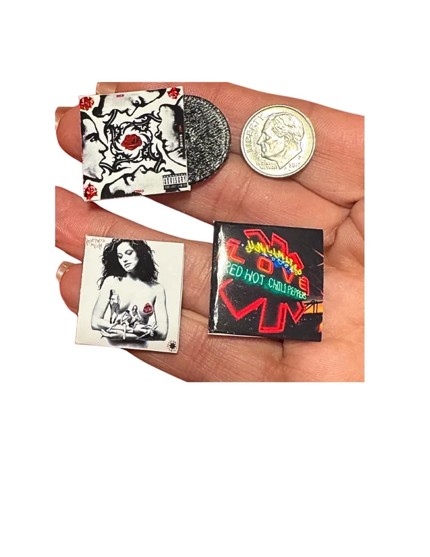 Miniature Red Hot Chili Peppers Vinyl Records  1:12 Scale Dollhouse Music Decor