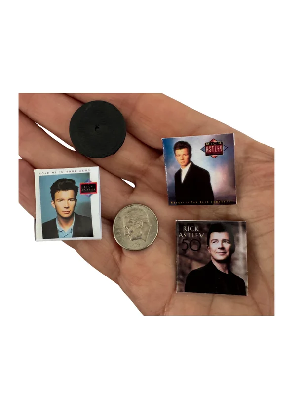 Miniature Rick Astley Vinyl Records - 1:12 Scale Dollhouse Decor