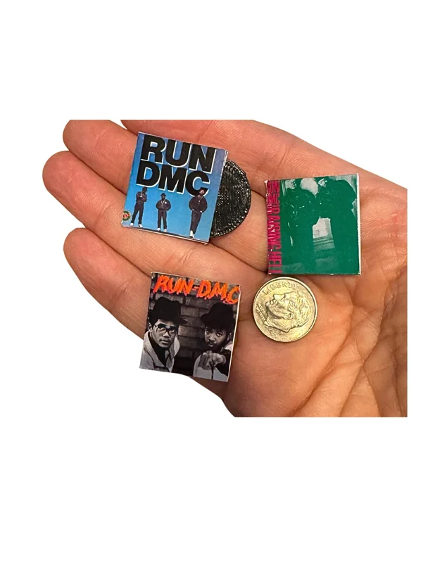 Miniature Run DMC Vinyl Records  1:12 Scale | Dollhouse Hip-Hop Music Decor