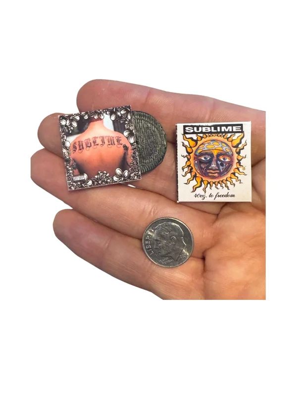 Miniature Sublime Vinyl Records  1:12 Scale Dollhouse Music Decor | Mini Collectible Rock Albums