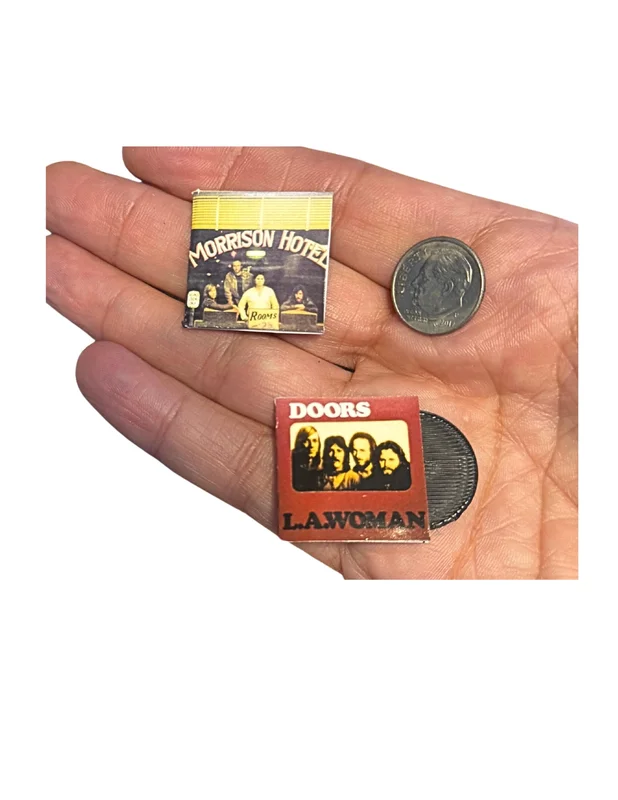 Miniature The Doors Vinyl Records | 1:12 Scale Dollhouse Music Decor | Mini Rock Albums for Collectors