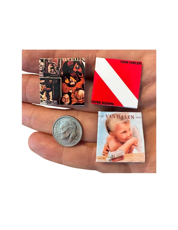 Miniature Van Halen Vinyl Album Covers, 1:12 Scale Collectible Dollhouse Decor