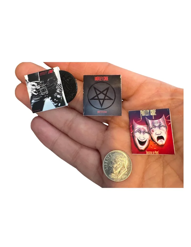 Mtley Cre Miniature Vinyl Album Covers, 1:12 Scale Dollhouse Decor