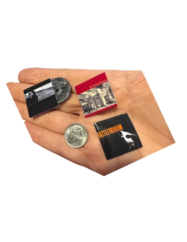 U2 Miniature Vinyl Records 1:12 Scale Dollhouse Album Covers & Records | Decorative Mini Music Collection